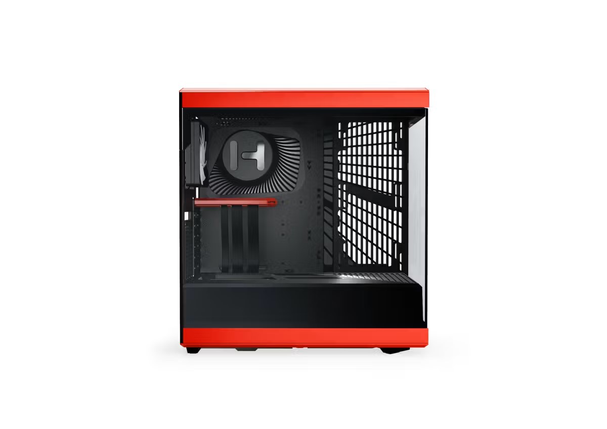 Alternative view of HYTE Y40 Red and Black with 2 Fans and Gen 4.0 Riser Cable